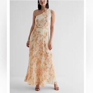 Express One-Shoulder Floral Dress in Cream and Orange